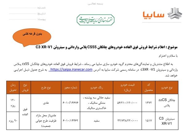 شرایط فروش چانگان CS55 پلاس و سیتروئن C3-XR 