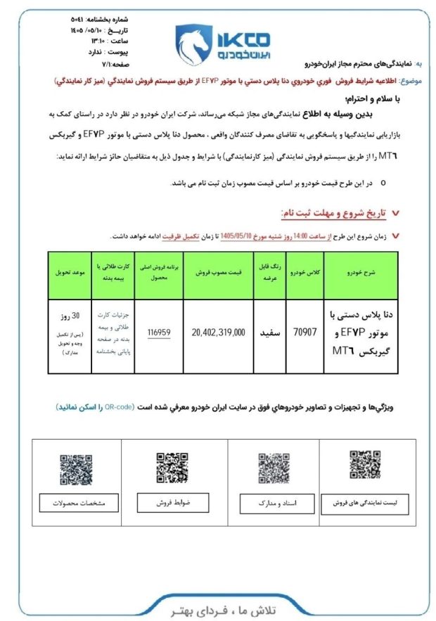 شرایط فروش دنا پلاس EF7P
