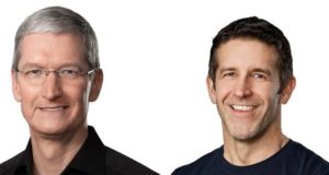Departing CEO Tim Cook (left) and Apple’s new chief, John Ternus (right)