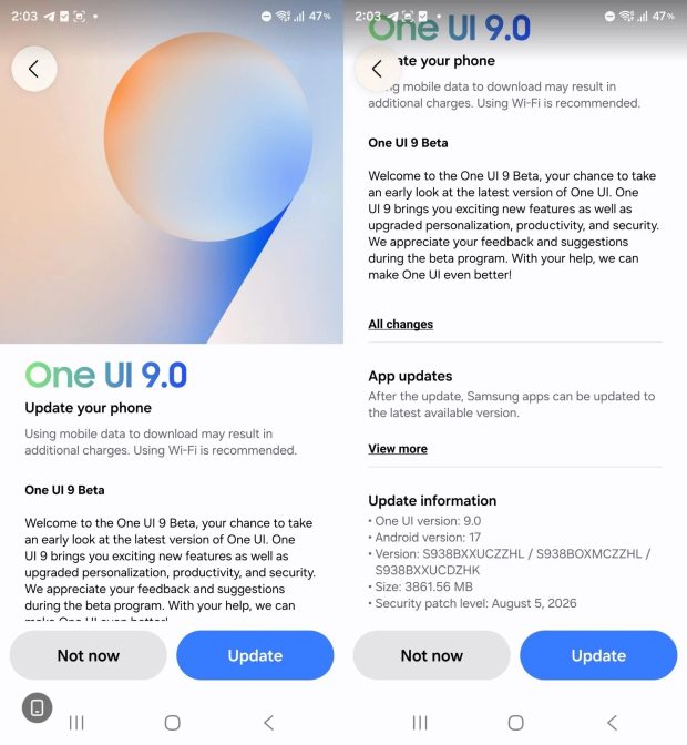 آپدیت One UI 9