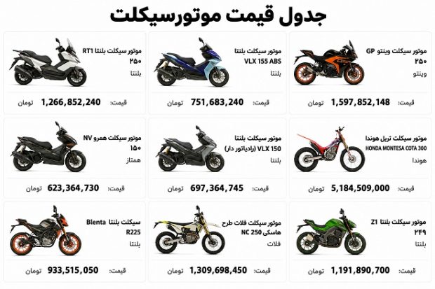 قیمت موتورسیکلت همتاز