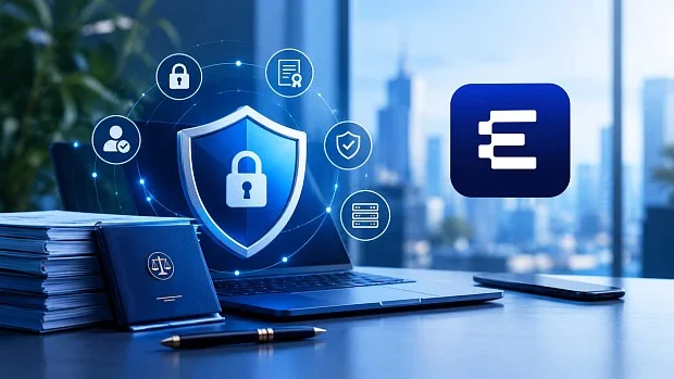 آیکون‌های مجازی نشان دهنده امنیت در کنار لوگوی پلتفرم اکوتراست