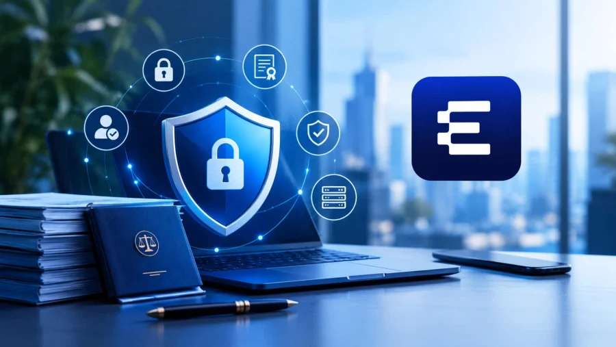 آیکون‌های مجازی نشان دهنده امنیت در کنار لوگوی پلتفرم اکوتراست
