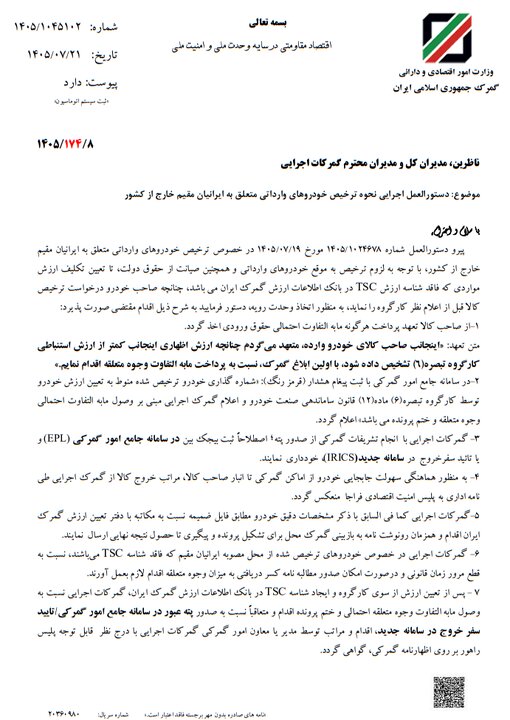 ترخیص خودروهای وارداتی